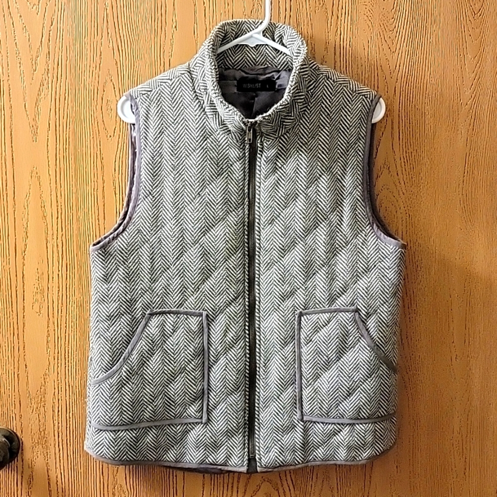 Wishlist Women's Gray & White Herringbone Vest Size Large